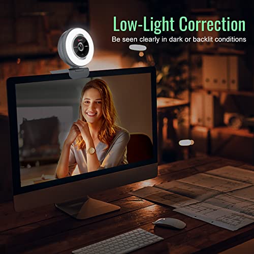 Angetube Streaming Webcam with Microphone, USB 1080P Web Cam w/Ring Light