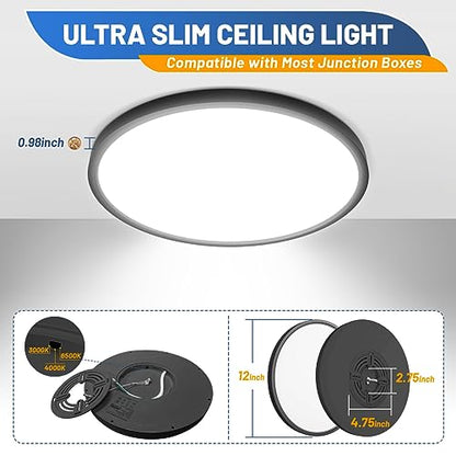 Allsmartlife Led Flush Mount Ceiling Light, 6 Pack 24W 12inch Round Led Surface Mount Light, Close to Ceiling Light Fixtures for Bedroom, Bathroom, Laundry Room, Kitchen - color: Black, size: 12inch 6-Pack