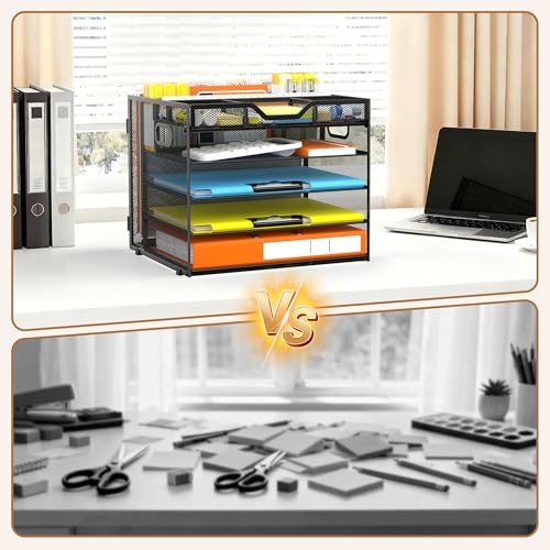 Docnest 5 Tier Desk Organizer with Hanging File Folder Holder&Tray, Black - color: Black, size: 12.6" x 11.8" x 10.3"