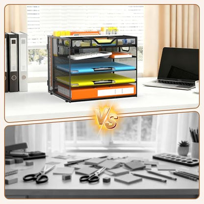 Docnest 5 Tier Desk Organizer with Hanging File Folder Holder&Tray, Black - color: Black, size: 12.6" x 11.8" x 10.3"