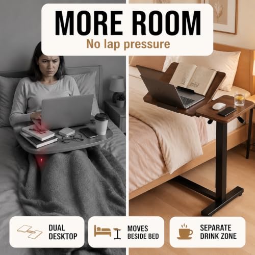 32" Height Adjustable Sit Stand Desk Converter, Dual Monitor Laptop Riser, Black (Bedside Desk/Metal Holder (Walnut)) - color: Bedside Desk / Metal Holder (Walnut)