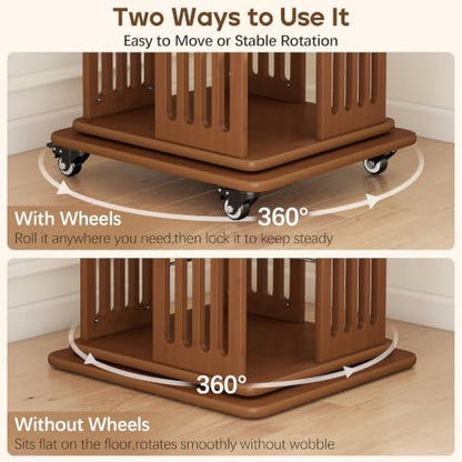 Baoz 60" Tall Rotating Bookshelf Tower, 5 Tier Walnut Spinning Bookcase
