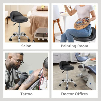 Rolling Stool with Wheels Swivel Salon Stool Adjustable Drafting Tattoo Office Chair for Massage Bar Kitchen Spa Shop with Thick Cushion (Black) - color: Black