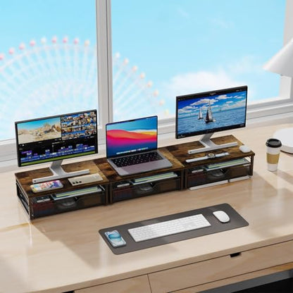 gianotter Computer Monitor Stand Riser with Drawer - color: Wood