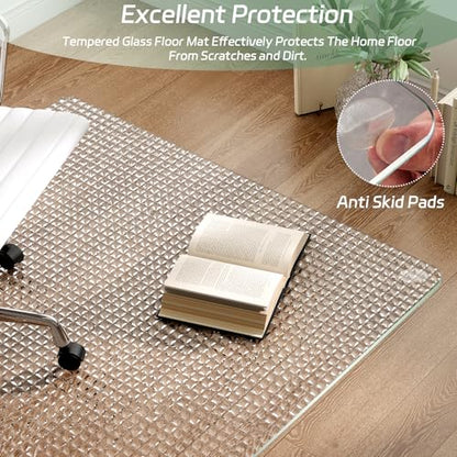 GLSLAND 46"x55" Tempered Glass Chair Mat – Checkered Patterned Desk Mats - color: Clear01, size: 46" x 55"