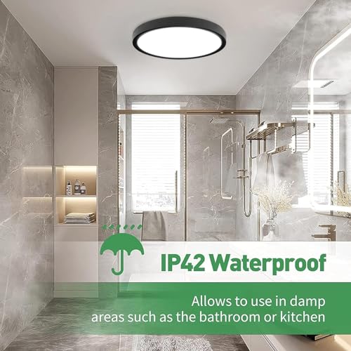 9Inch 6PK Black LED Flush Mount Ceiling Light,18W,1860LM, 3CCT Selectable | 3000K/4000K/6000K CCT Selectable, Black Close to Ceiling Round Flat Panel Light, Super Slim LED Ceiling Light for Bedroom - color: Black, size: 9"-6PK