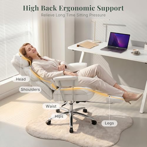 Executive Ergonomic Office Chair for Adults, Home Office | PU Leather, High Back Reclining Gaming Chair with Footrest and Lumbar Support, Height Adjustable Rolling Swivel, White - color: White
