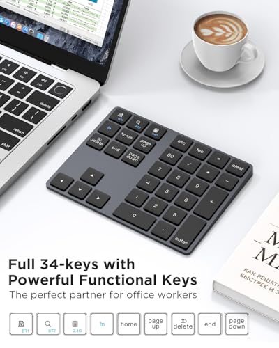 JOYEKY Wireless Number Pad Bluetooth Numeric Keypad for Laptop | Number Pad for Laptop,USB-C Rechargeable,34-Keys Bluetooth Numeric Keypad - size: L330