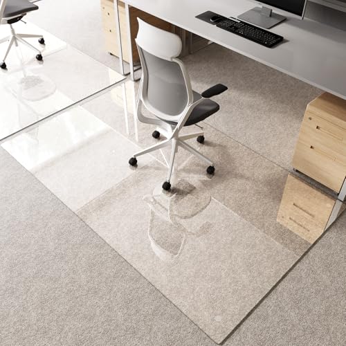 Tempered Glass Chair Mat for Carpet 80"x48", Floor Protector | Ultra Clear Office Chair Mat for Hardwood Floors & Carpets, Heavy Duty 0.2" Scratch-Resistant Surface with Non-Slip Pads - size: 80"x48"