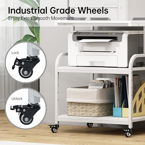 Fannova White Printer Stand Table, 23.6"x18.9"x30" Large Size with Storage - color: White, size: 23.6"W x 18.9"D x 30"H