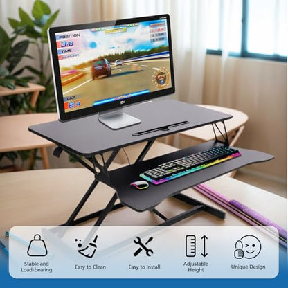 Standing Desk Converter, 32" Wide Height Adjustable Sit Stand Up Desk Riser with Keyboard Tray, Desktop Workstation Riser for Home Office Computer Laptop, Particle Board (Black) - color: Black