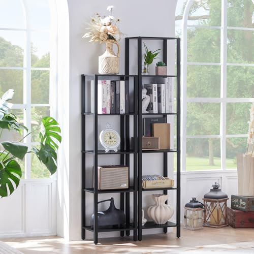 YUFAM 5 Tier Tall Narrow Bookshelf, Skinny Bookcase, Wooden Shelf, Black - color: Black, size: 5-Tier