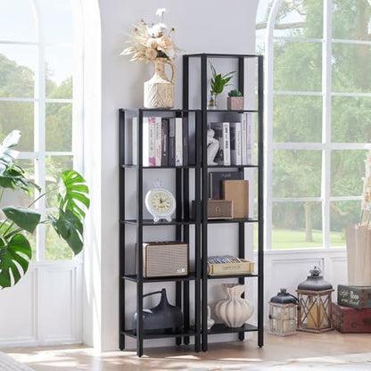 YUFAM 5 Tier Tall Narrow Bookshelf, Skinny Bookcase, Wooden Shelf, Black - color: Black, size: 5-Tier
