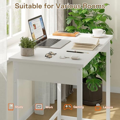 ALISENED Office Desk, 37.5 Inch Home Office Desk with Metal Frame, Gaming Desk, Scratch-Resistant Study Table for Home Bedroom, White - color: White, size: W-37.5in