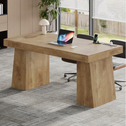 UPOSOJA 55.9" Executive Desk with Storage & Power Outlets, Home Office Desk - color: Oak, size: 55.9in Cabinet