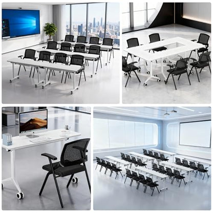 Folding Office Chair with Cushion, Stackable Chair with Breathable Mesh Back for Conference Guest Reception, Seminar Training Classroom - color: Folding Chair No Wheels