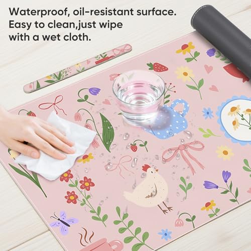 Desk Mat, Leather Desk Pad Blotter Protector, XXL Large Mouse Pad,Computer Laptop Mouse Pads for Desktop,Waterproof Writing Anti-Slip Mousepad for Office and Home I Pink Animals & Flowers - color: Pink Animals & Flowers