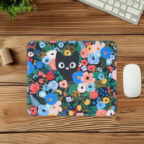 Mouse Pad for Desk with Stitched Edge, Premium Cute Washable Mouse Pads. Computer Mousepad with Non-Slip Rubber Base, Mousepads for Laptop, 9.25x7.75x0.12 inch (Meow Blooms) - color: Meow Blooms