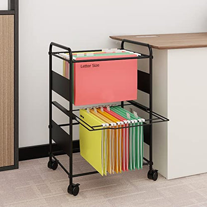 PUNCIA 2-Tier Metal File Cart with Wheels Pull-Out Rolling Folder Organizer - size: 2 Tiers