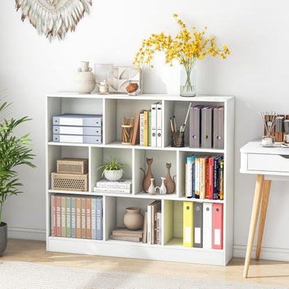 LDAILY 10 Cubes Book Shelf, 3 Shelf Bookcase Cabinet with 10 Compartments, Strong Base and Closed Back, Open Shelf Storage Organizer Bookshelf for Living Room, Bedroom, Office & Hallway (White)