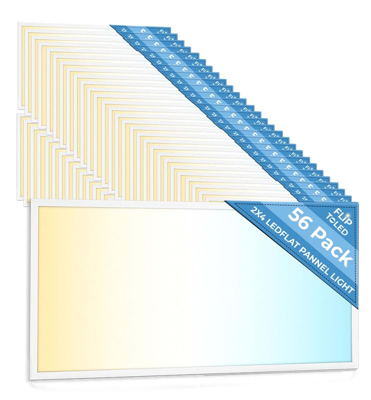 54 Pack 2x4 LED Flat Panel Light for Drop Ceiling, 9360lm Selectable 30W/40W/50W/60W/72W, Color Temperature 3000K/3500K/4000K/5000K/6500K, 0-10V Dimmable, 120-277V, ETL - size: 54 Pack - 2x4 FT