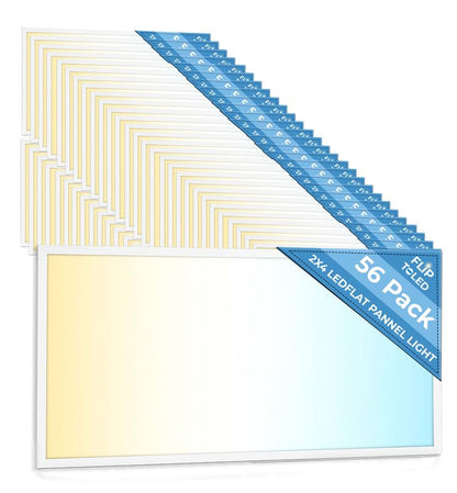 54 Pack 2x4 LED Flat Panel Light for Drop Ceiling, 9360lm Selectable 30W/40W/50W/60W/72W, Color Temperature 3000K/3500K/4000K/5000K/6500K, 0-10V Dimmable, 120-277V, ETL - size: 54 Pack - 2x4 FT