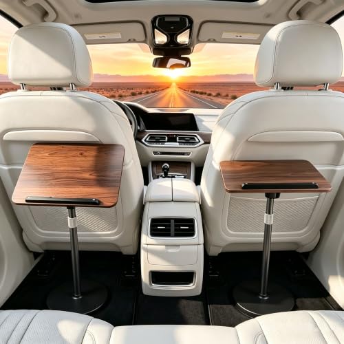 Large Adjustable Car Desk with Premium Solid Wood Tabletop, Tilt & 360° Swivel Portable Workstation, Height Adjustable Mobile Car Desk for RV, Home Office, Reading, Gaming and Writing - color: Walnut Brown, size: Large