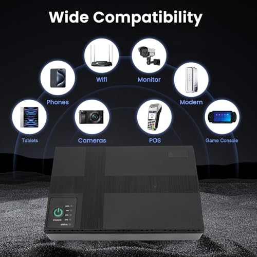 Zunate UPS Battery Backup Power Supply Compact Uninterruptible Power Supply with 6 Outputs POE LAN Port for WiFi Router Modem Camera Security System Black ABS 180x105x32mm (US Plug)