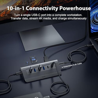 TRENFI 10-in-1 USB-C Hub with HDMI and Dual Card Readers (Grey) - color: Grey