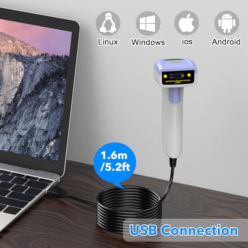 2D Barcode Scanner USB Wired Virtual COM Handheld Automatic QR Data Matrix PDF417 Maxi IMB bar Codes Imager Global Shutter Computer Screen Scan for Windows Mac and Linux PC POS - color: 2D QR Blue white