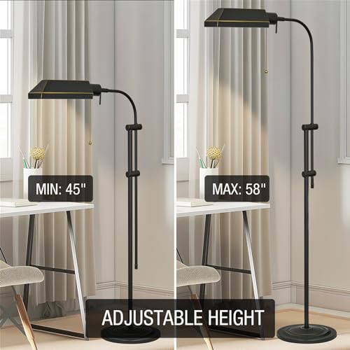 Kira Home Prescott 58" Vintage Mid Century Modern Pharmacy Floor Lamp | Mechanical Telescoping Height Pole, Adjustable Pivot Head Shade, Efficient 6W LED Included Dark Bronze Finish