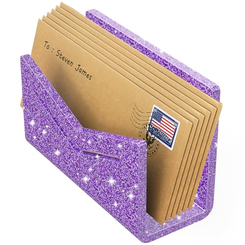 Beego Envelope and Mail Organizer Countertop - Glitter Purple Acrylic Desk Organizer Letter Holder Desktop File Sorter Bill Document Folder Rack for Office, Home, School Desk Organization - color: Glitter Purple, size: 1 Compartment