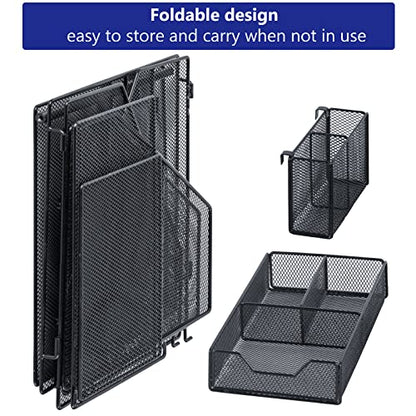 Topwey Desk Organizers and Acceessories for Office School Study | 2-Tier Paper, Letter Tray, 1 Drawer and 2 Pen Holder - color: dark black