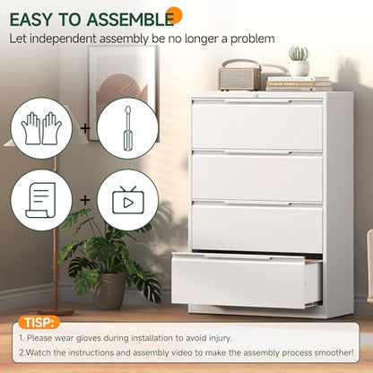 Lateral File Cabinet 4 Drawer, Metal File Cabinet with Lock - color: White, size: 4 Drawer - Lateral