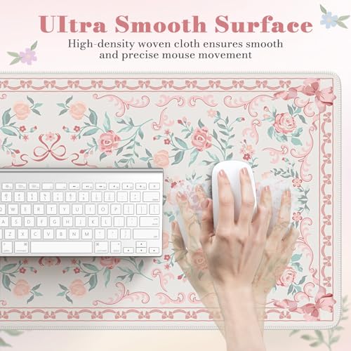 HAOCOO Pink Bow Laptop Mat, 35.4" x 15.7" Deskmat for Office Cubicle Desk - color: D-pink Bow, size: 35.4" x 15.7"