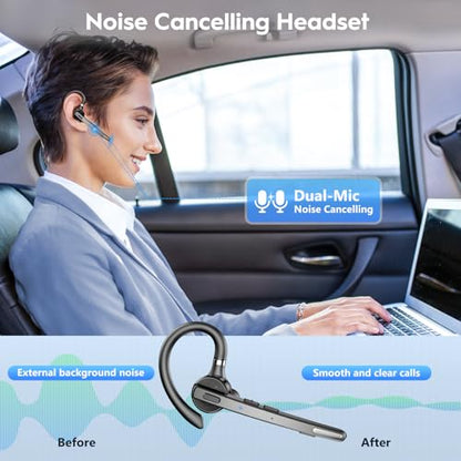 New Bee Bluetooth Headset, 72H Talktime Wireless Bluetooth Earpiece for Cellphone with 500mah Charging Case V5.1 Dual Mic Noise Cancelling Hands-Free Earphones for Office Driver | 500mah Charging Case V5.1 Dual Mic ENC Noise Cancelling Hands-Free Headset