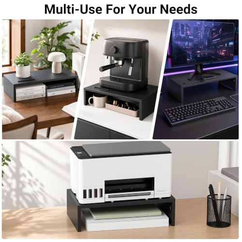 1home Monitor Stand Riser, 16.7 Inch Wood Monitor Riser Stand with Storage Organizer, Desktop Ergonomic Monitor Stand Riser with Cellphone Holder and Cable Management, Black | 16.7 Inch Wood Monitor Riser Stand, Desktop Stand for PC/TV/Laptop/Printer, Bla