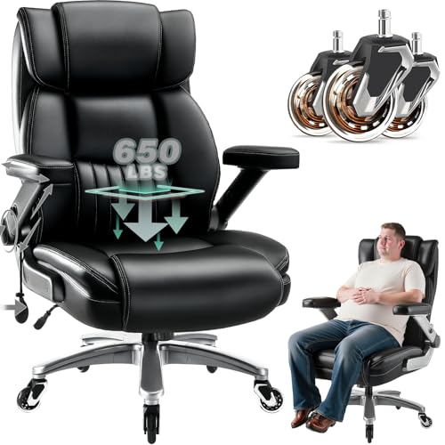 650LBS Large Heavy Duty Executive Office Chair with 5D Flip Arms and Pocket Spring Cushion, Ergonomic Big and Tall Desk Chair with Lumbar Support,High Back PU Leather Computer Chair - color: Pu Leather-black