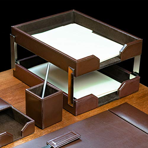 Dark Brown Bonded Leather 9-Piece Desk Set - color: Dark Brown, style: 3 Piece