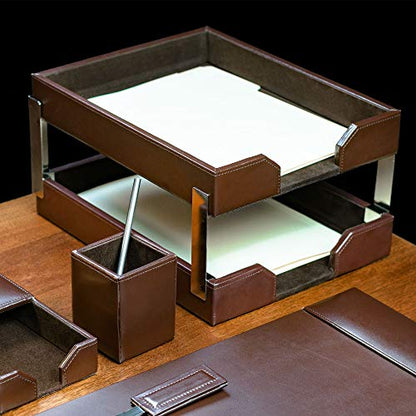 Dark Brown Bonded Leather 9-Piece Desk Set - color: Dark Brown, style: 3 Piece