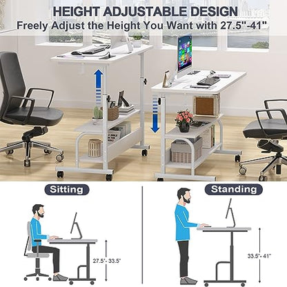 Armocity 39" Rolling Standing Desk with Charging Station for Couch Bed - color: White, size: 39''