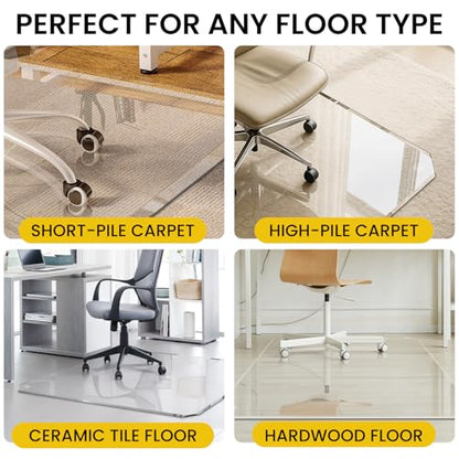 VASUHOME 46"x55" Patented Beveled Edge Tempered Glass Chair Mat, Heavy-Duty Office Floor Mat for Hardwood & Carpet, 1/5" Thick, Includes 12 Anti-Slip Pads - size: 46" x 55"