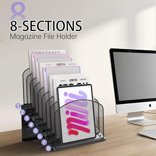 Sinboun Inclined Desk File Organizer Folder Holder with 8-Section, Black - color: Black, size: 8 Section