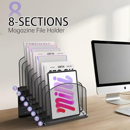 Sinboun Inclined Desk File Organizer Folder Holder with 8-Section, Black - color: Black, size: 8 Section