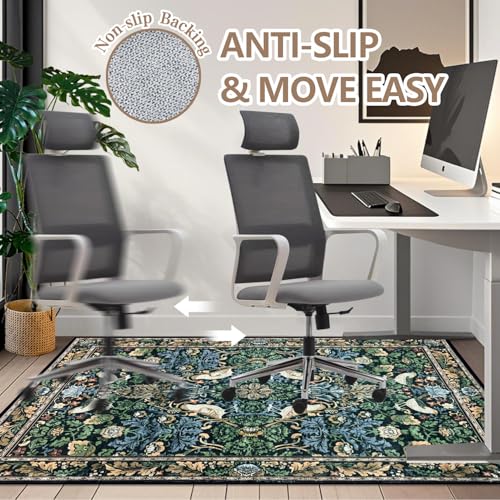 Office Chair Mat for Hardwood/Tile Floor, 36"x48"Desk Chair Mat for Rolling, Non Slip Under TPR Backing Low-Pile Rug(Boho Flowers Birds) - color: Boho Flowers Birds
