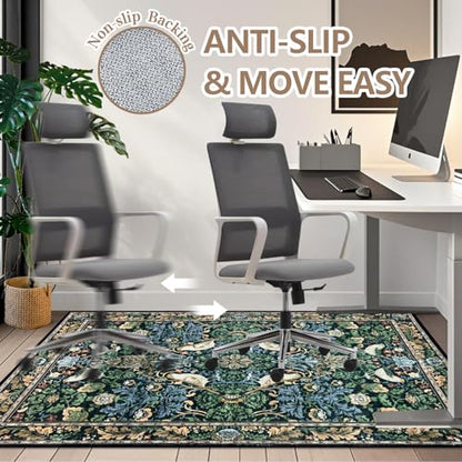Office Chair Mat for Hardwood/Tile Floor, 36"x48"Desk Chair Mat for Rolling, Non Slip Under TPR Backing Low-Pile Rug(Boho Flowers Birds) - color: Boho Flowers Birds