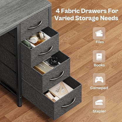 Huuger 47 inch Computer Desk with Power Outlets & 4 Drawers - color: Grey, size: 47 Inch