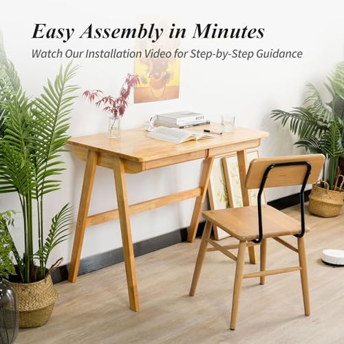 Computer Desk with Drawers, Solid Wood Writing Desk, Mid Century Modern Home Office Desks, Oak Study Table, Small Desk for Bedroom, 29.1 H x 39.4 W x 21.7 D Inches, Natural - color: Natural