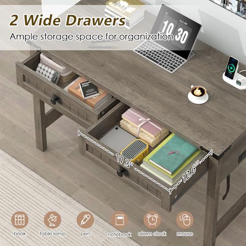 39 Inch Farmhouse Small Computer Desk with Drawers for Bedroom, Home Office - color: Grey