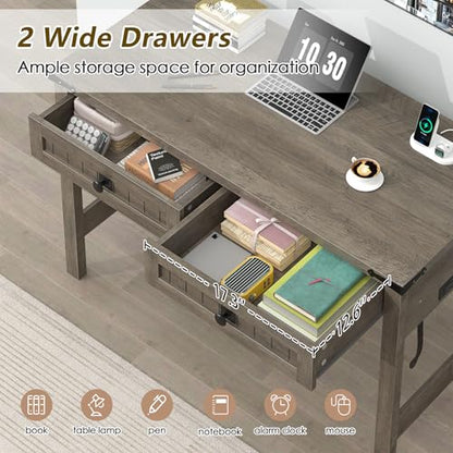 39 Inch Farmhouse Small Computer Desk with Drawers for Bedroom, Home Office - color: Grey